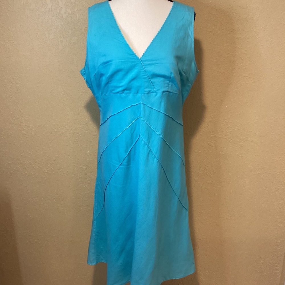 Jenifer Eden Aqua/Turquoise Sleeveless Dress, Size 14, A-Line Cut, Empire Waist